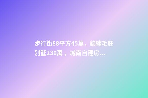 步行街88平方45萬，錦繡毛胚別墅230萬，城南自建房273平帶院165萬